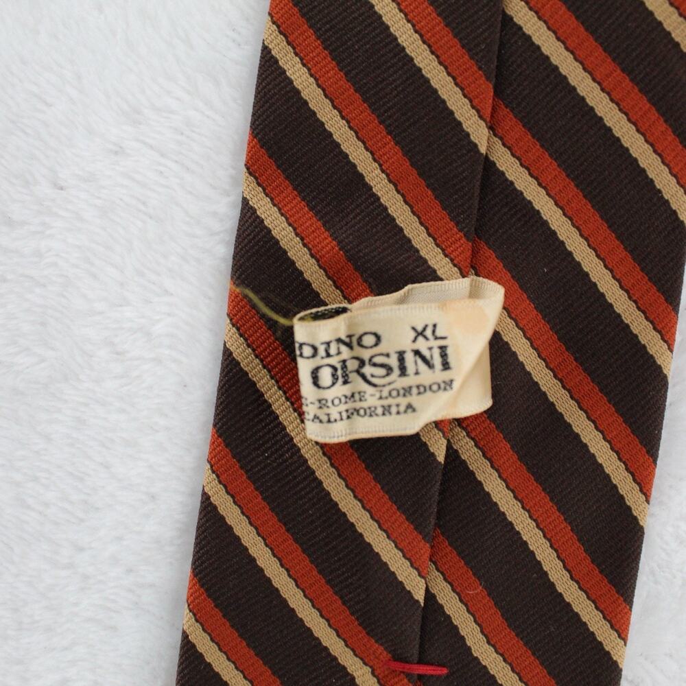 Vintage 1980s Dino Orsini Made In Italy Striped Polyester Necktie Brown Rust Tan - Picture 3 of 6
